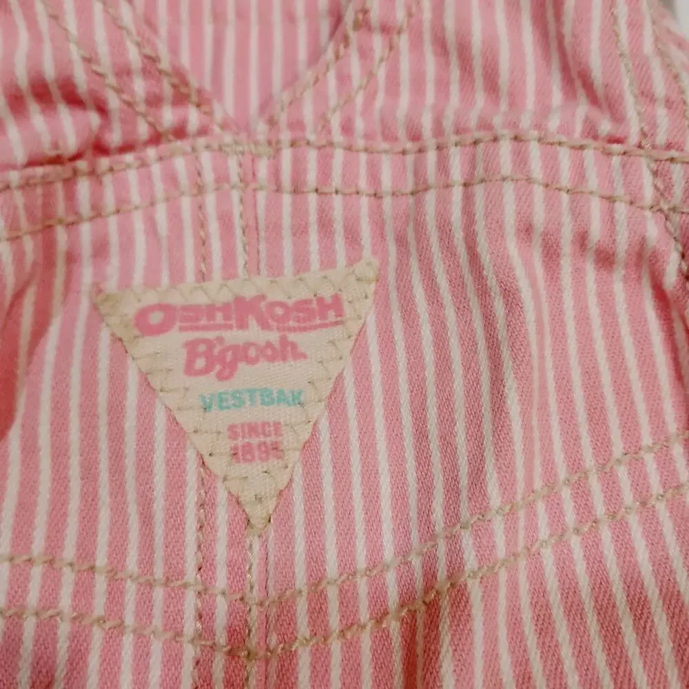 Vintage 12Month Baby Girl Osh Gosh Dress Pink White Striped Butterfly Embroidery